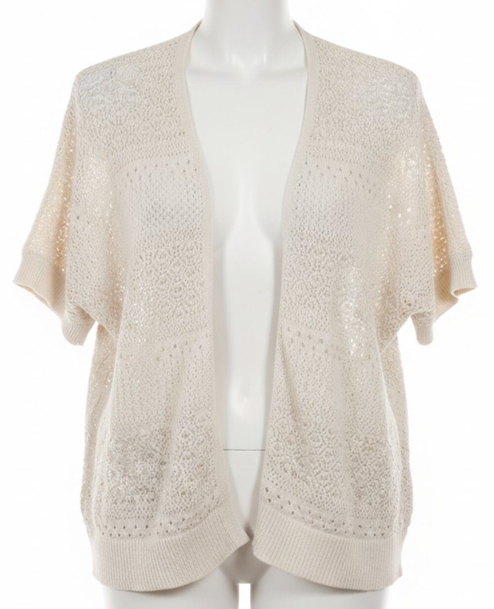 Lane Bryant Sweater Women 18/20 Off White Open Knit Short Sleeve Cardigan SNAG